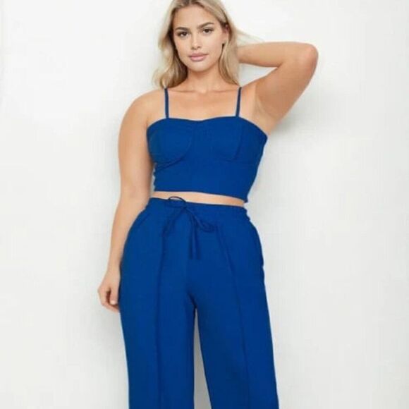 Plus‎ Size bustier crop cami top & slant pocket straight pants - Picture 1 of 4
